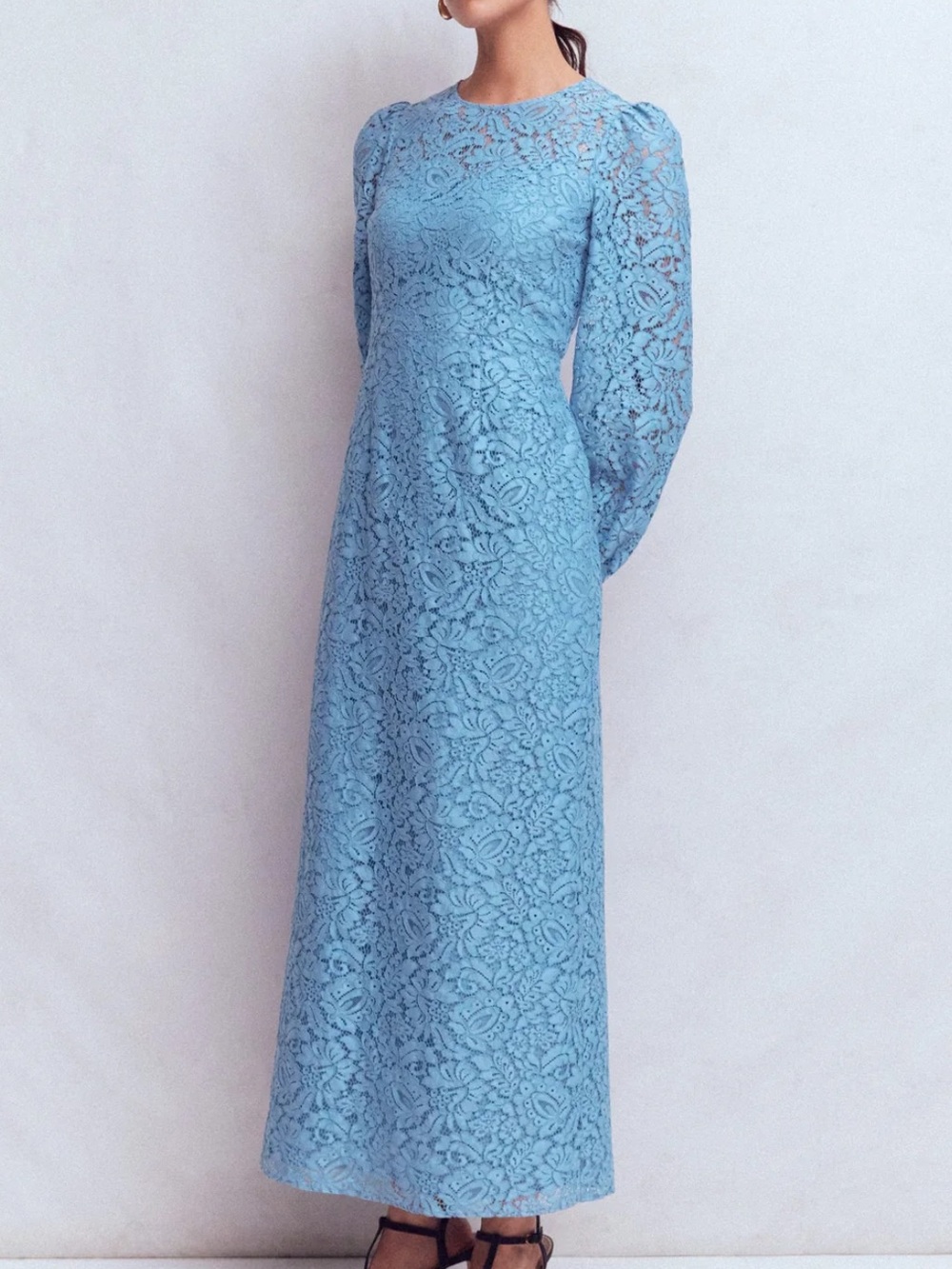 BODEN HIGH NECK LACE DRESS LIGHT BLUE - 6R